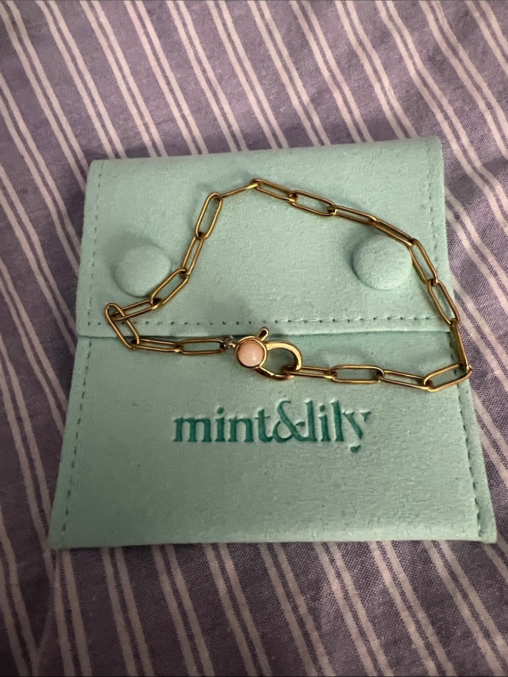 mint&lily Gold Chain Bracelet with Pink Accent